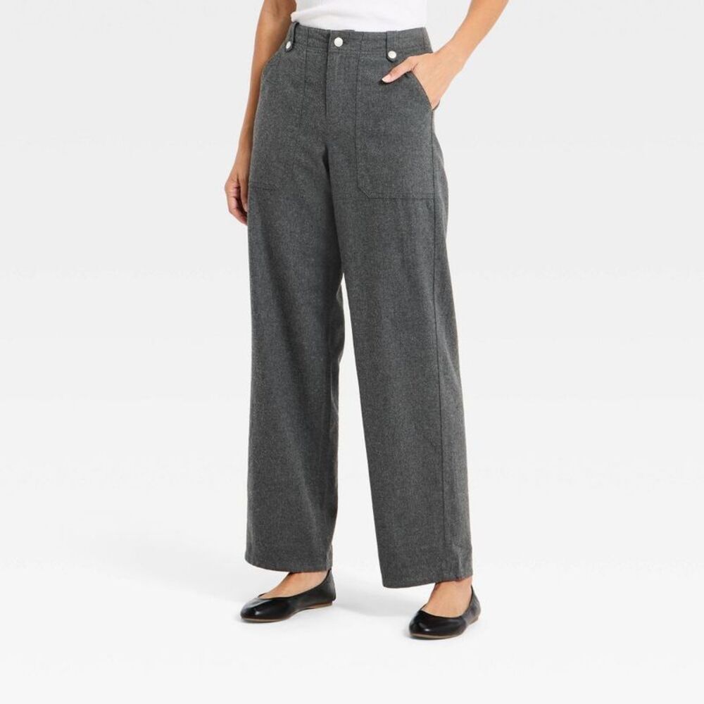 Women's Mid-Rise Flannel Utility Pants - Universal Thread Gray 2